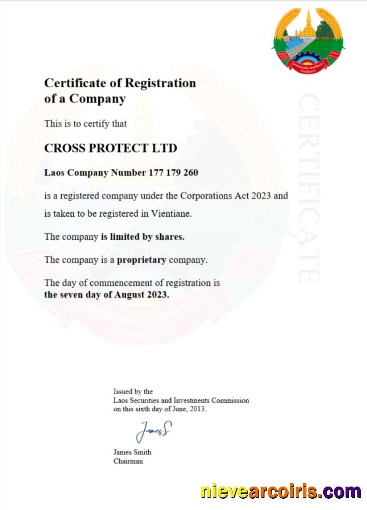 Laos business registration certificate